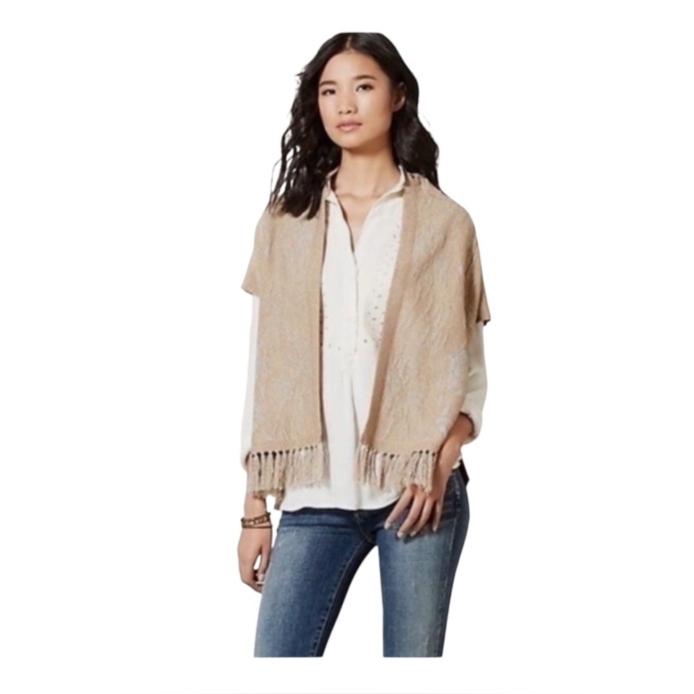 Vintage Anthropologie Angel of the North Icebloom Cardigan Sweater With Fringe